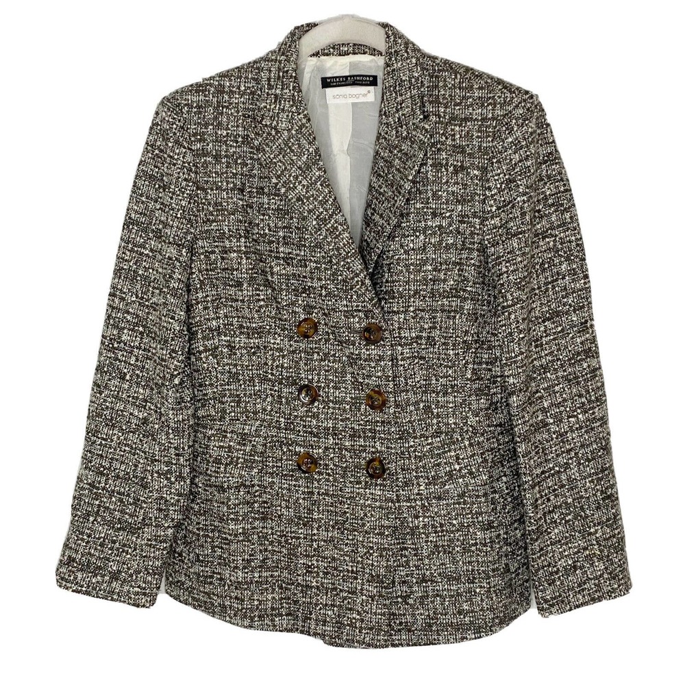 Sonia Bogner Women's Fall Oatmeal Cashmere Wool Button Blazer Jacket Sz 6